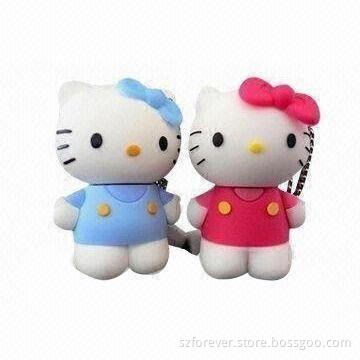 Hello Kitty USB Flash Memory, Made of PVC, Logo Printed Free, Customized Designs Welcomed